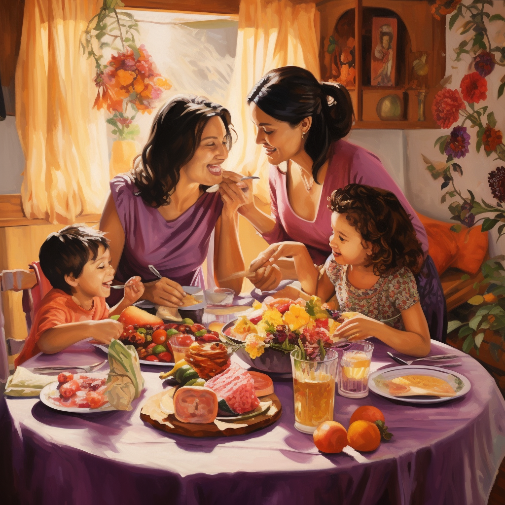 Whimsical Latina mom feeds family at holidays