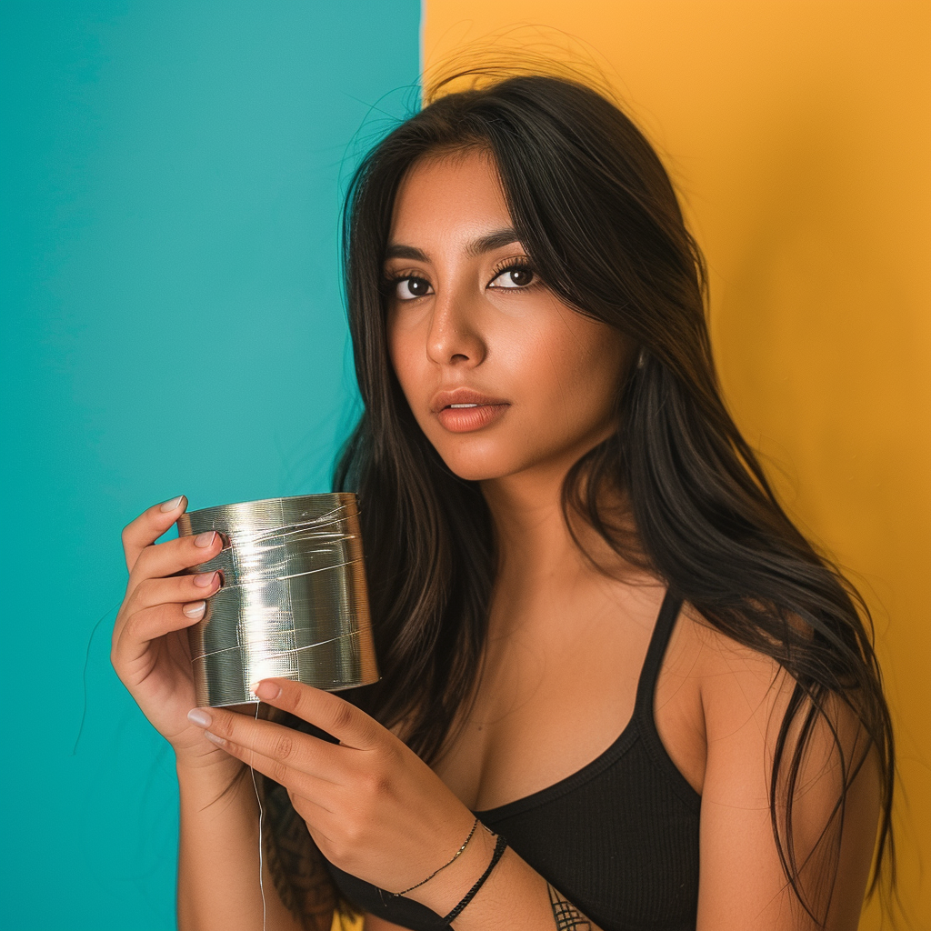 Latina woman holding duct tape