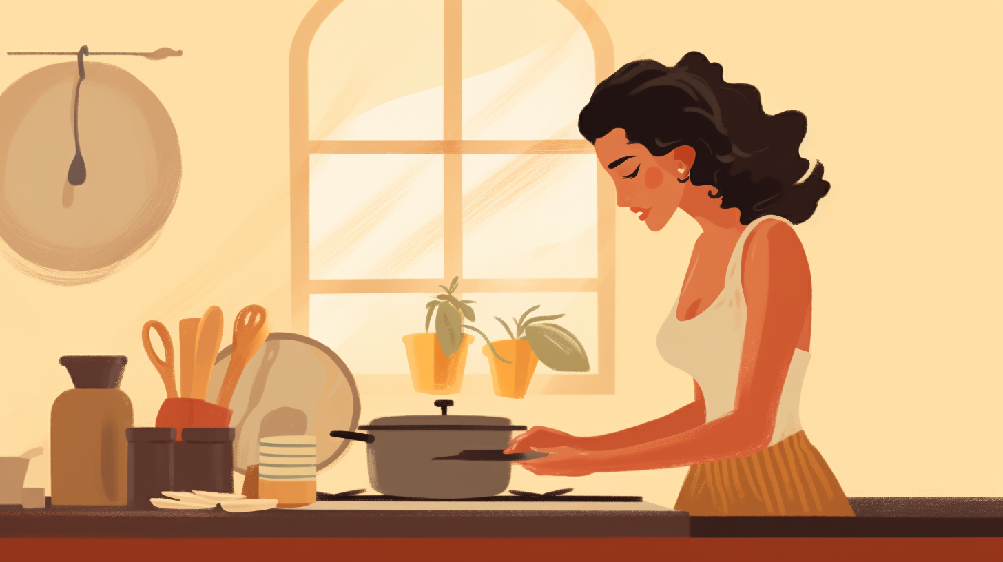 Latina woman making pancakes in Italian kitchen