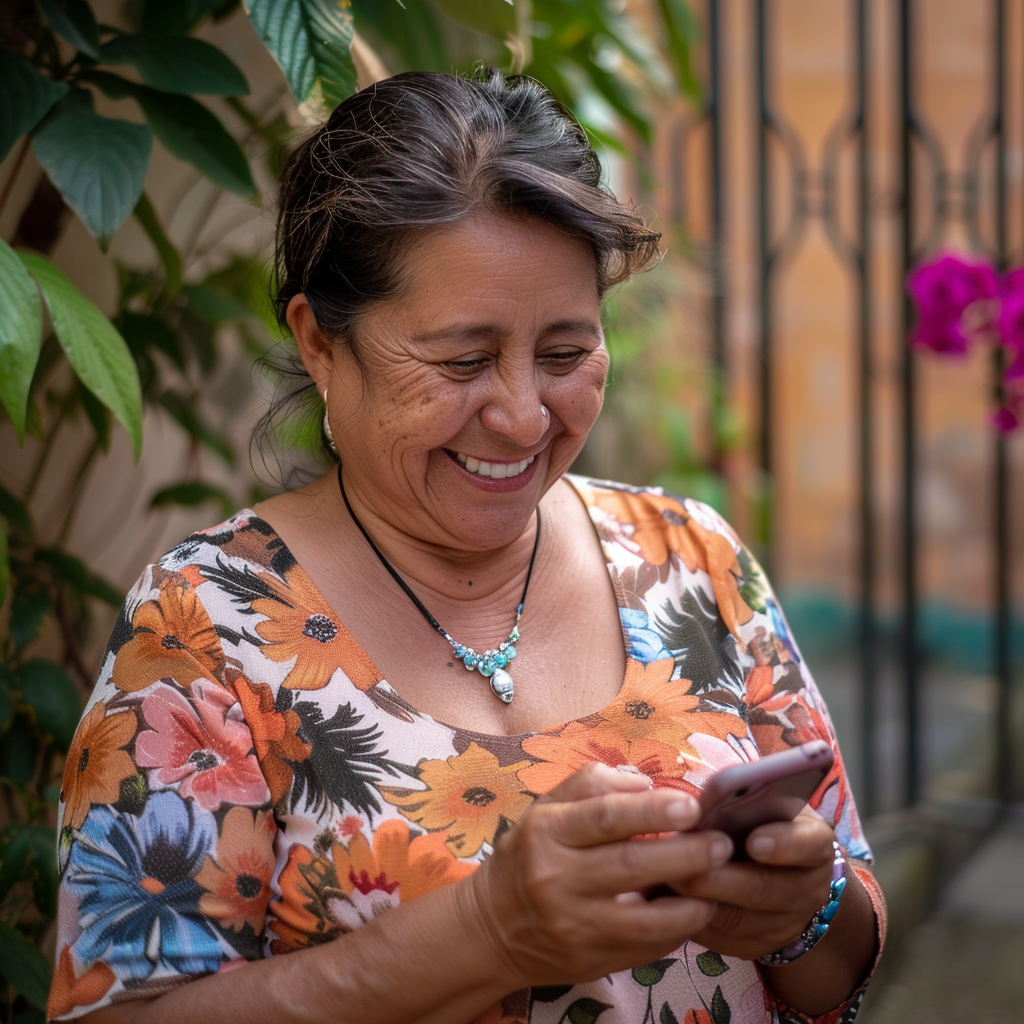 Smiling Latina Woman on Phone