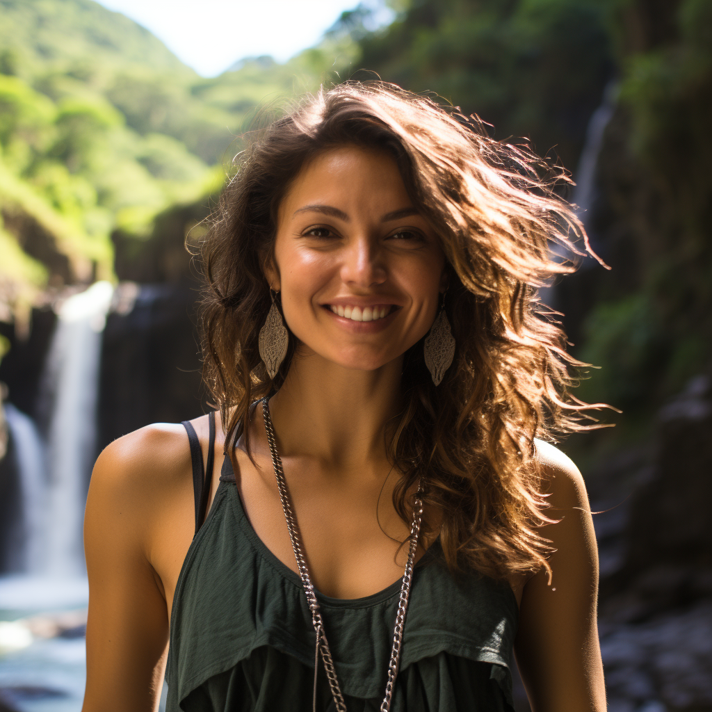 Smiling Latina Model at Waterfall