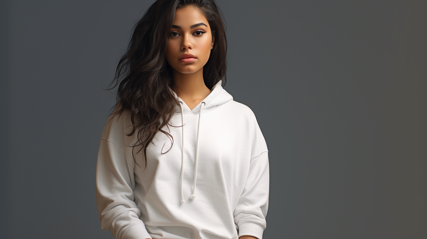 Beautiful latina model in white hoodie