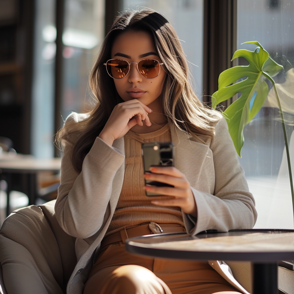 Latina woman with stylish iPhone