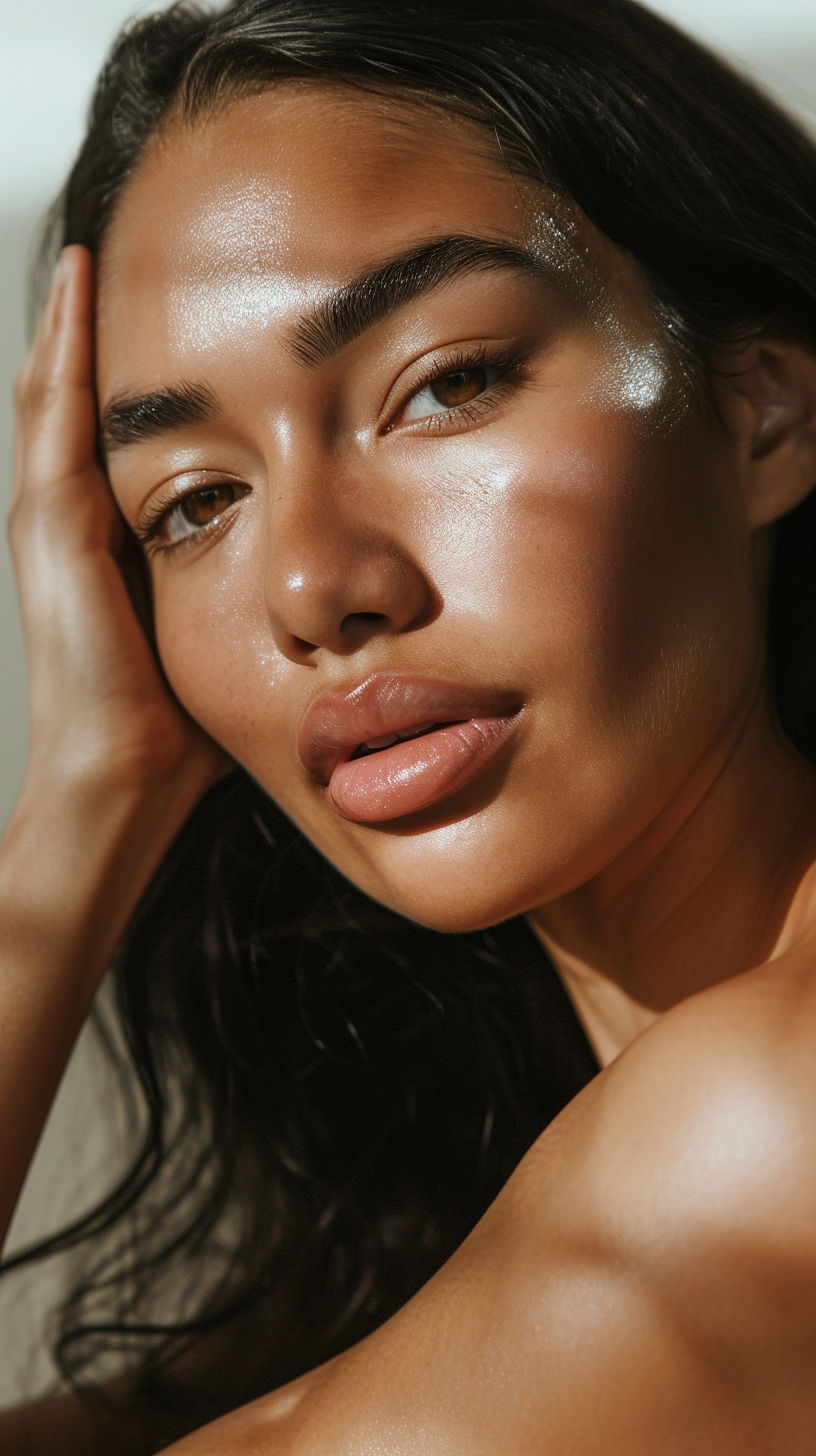 Latina woman with glowing skin