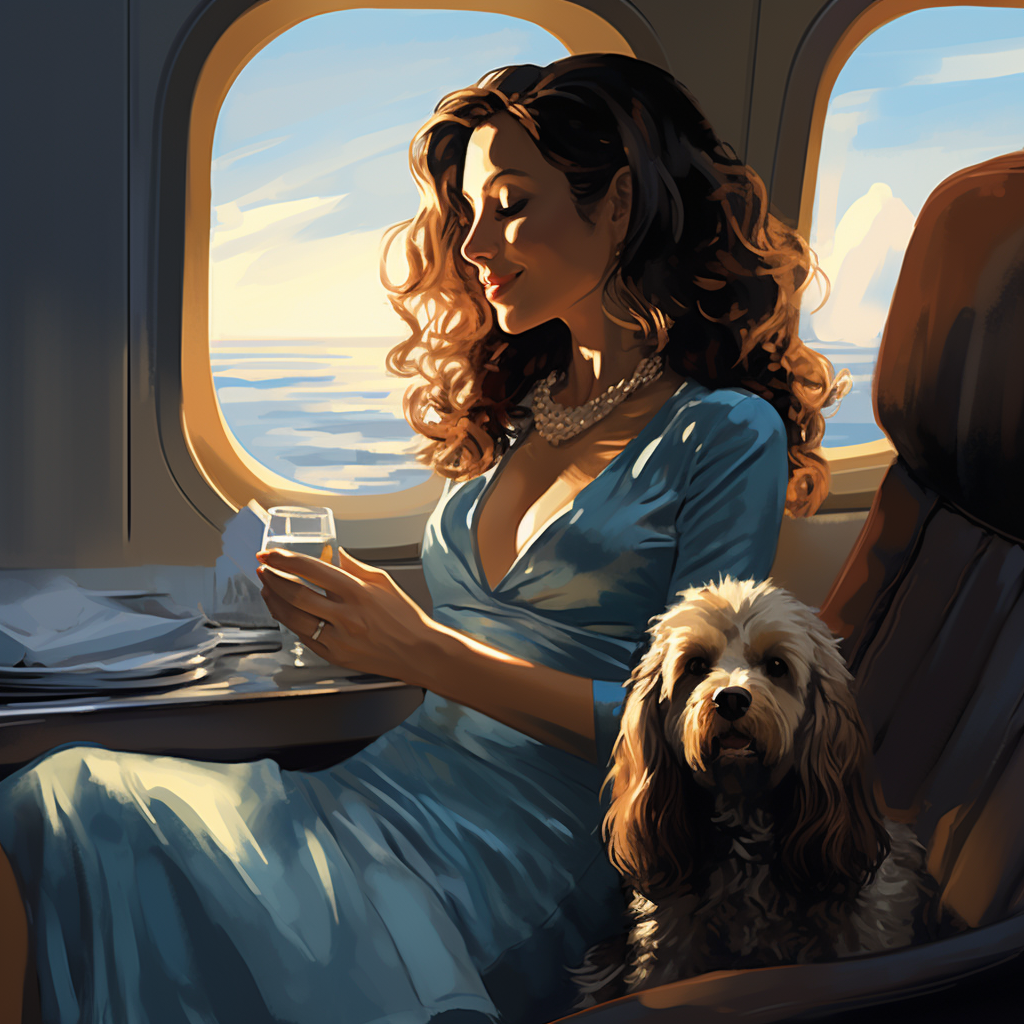 Curly-haired Latina woman enjoying luxury in private jet