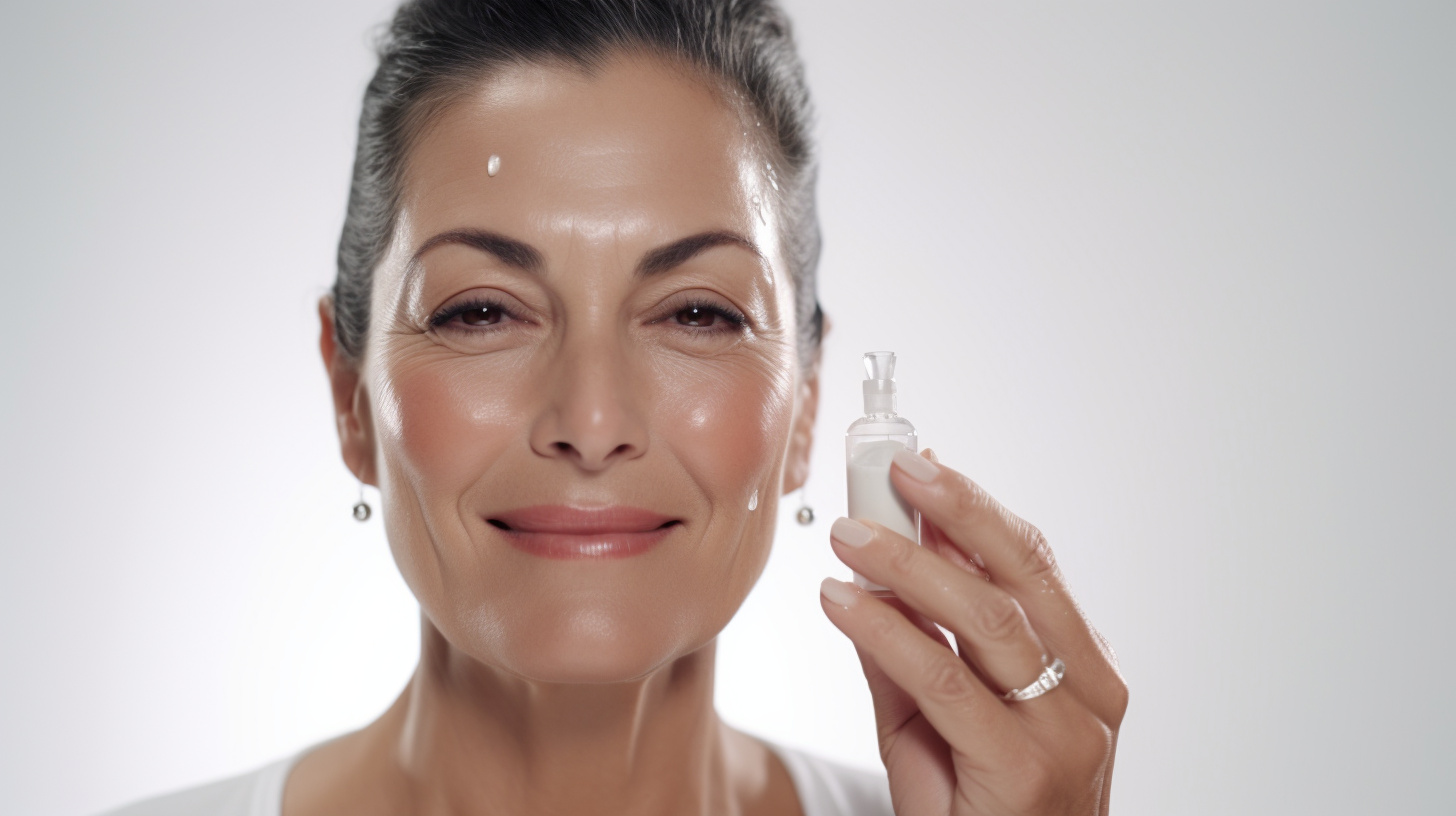 Latina woman applying water drops to face