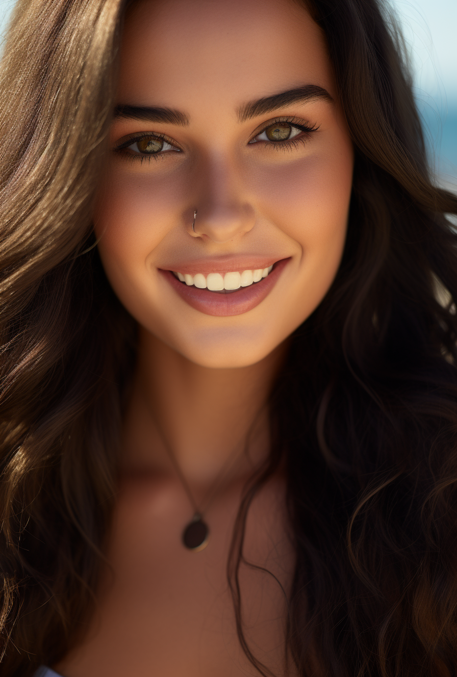 Close-up of a happy Latina woman with beautiful eyes