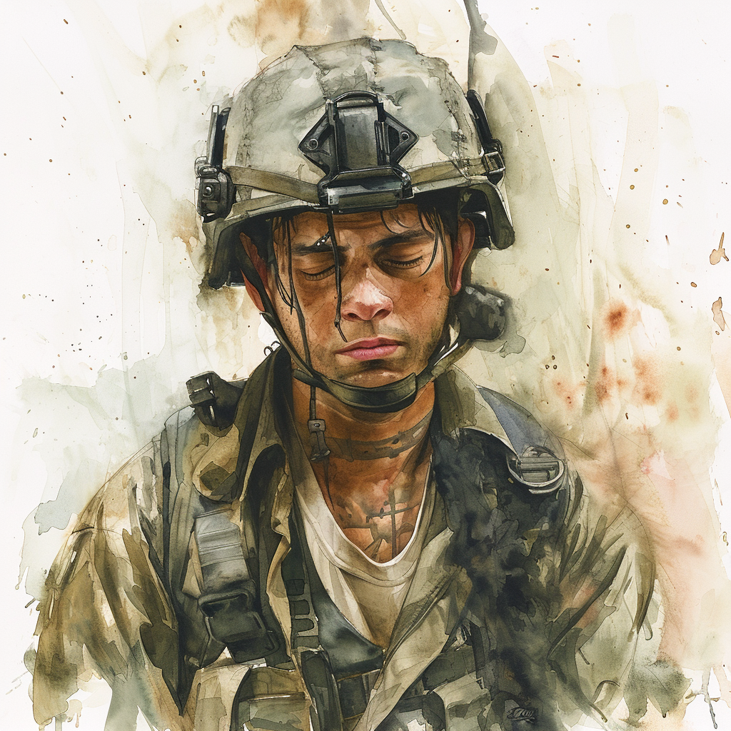 Latino male post-apocalyptic survivor watercolor painting