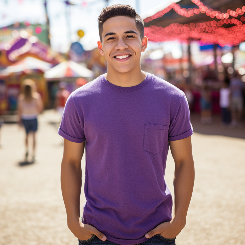 Smiling Latino Male in Purple T-Shirt