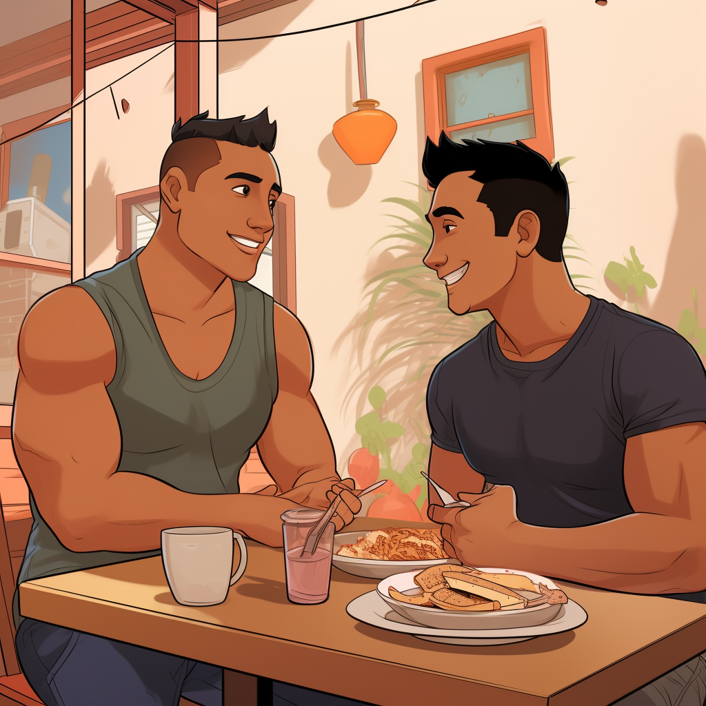 Two handsome Latino men on a date