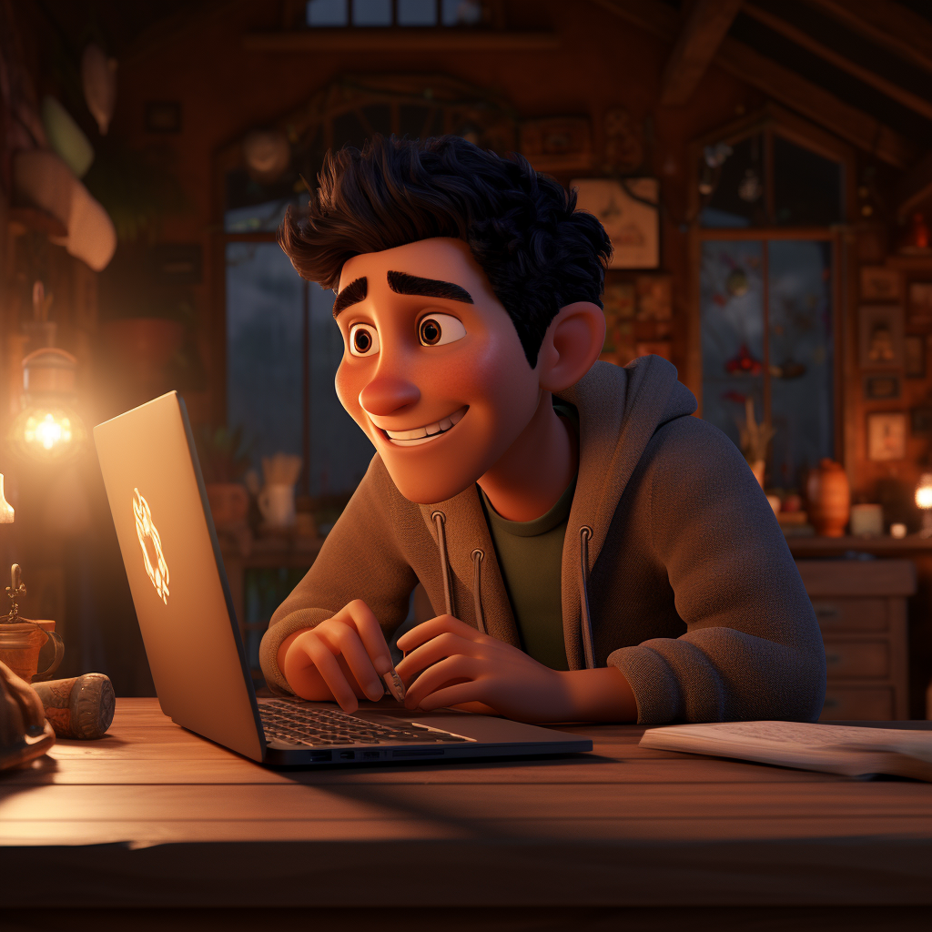 Latino person working on laptop at home