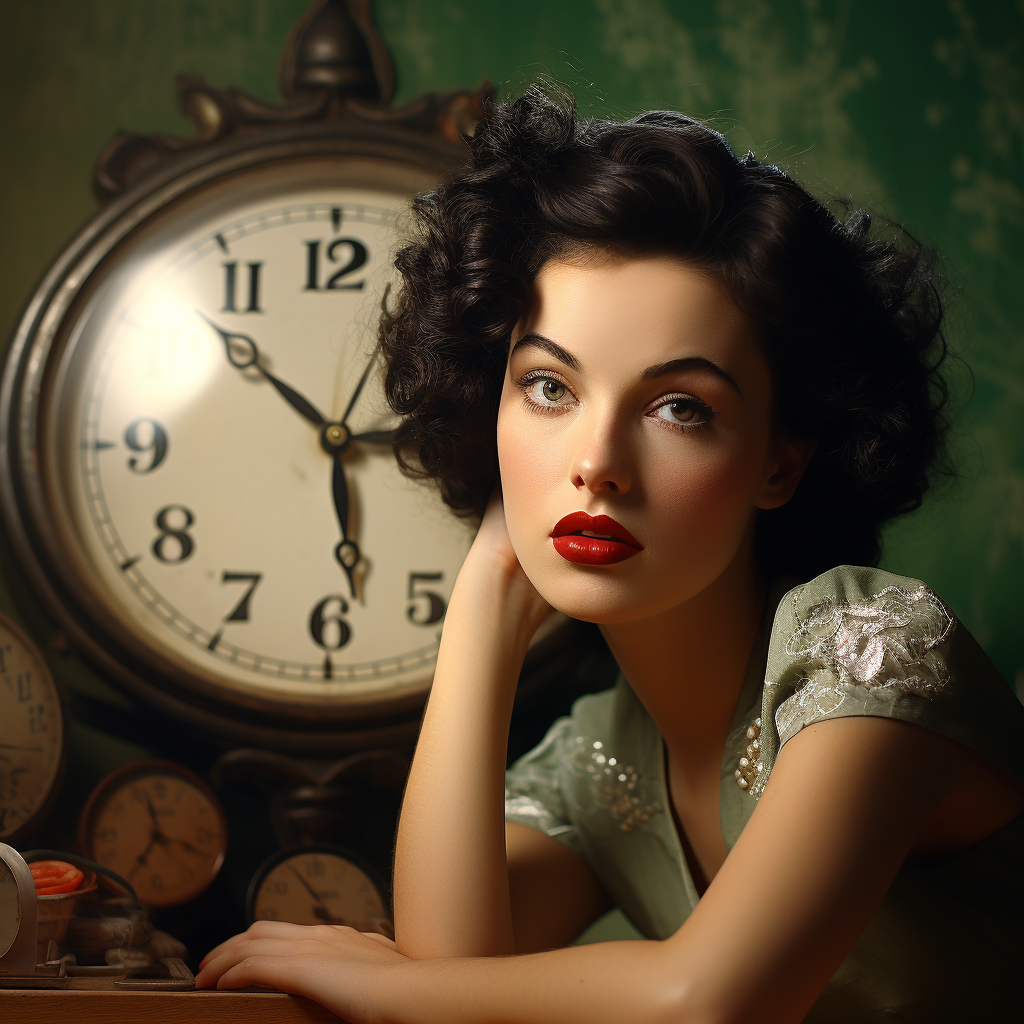 Young Latina Woman Stressed by Clock