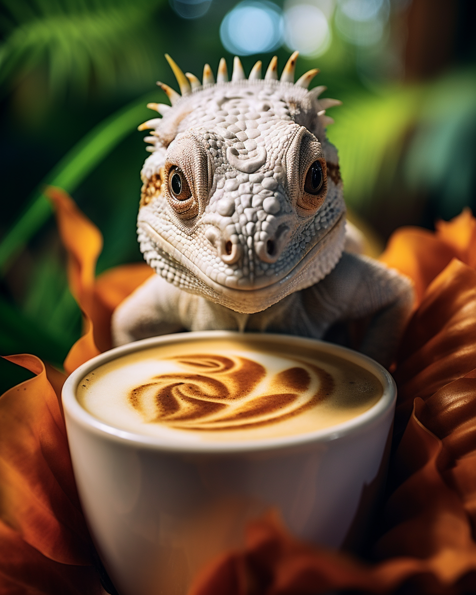 Close-up of Cute Iguana Latte Art