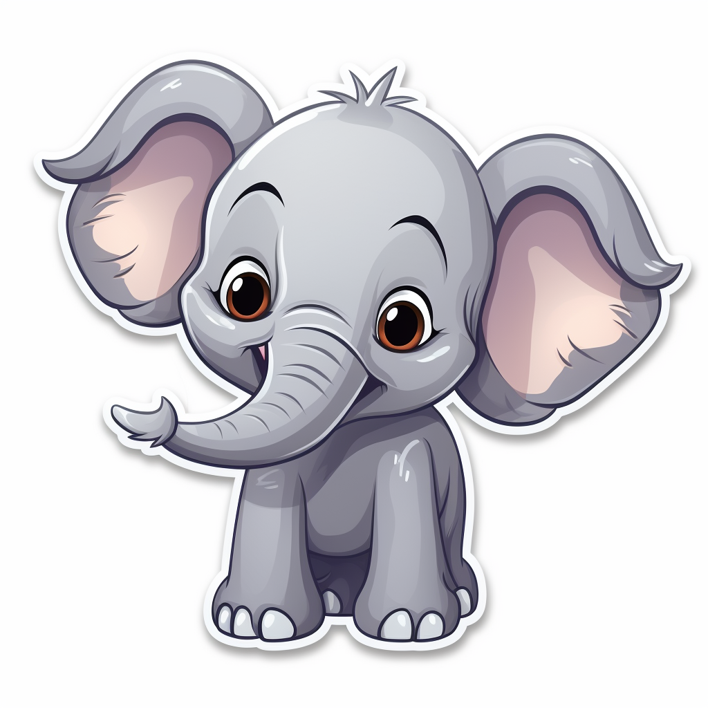 Cartoon sticker of a laughing elephant with big ears