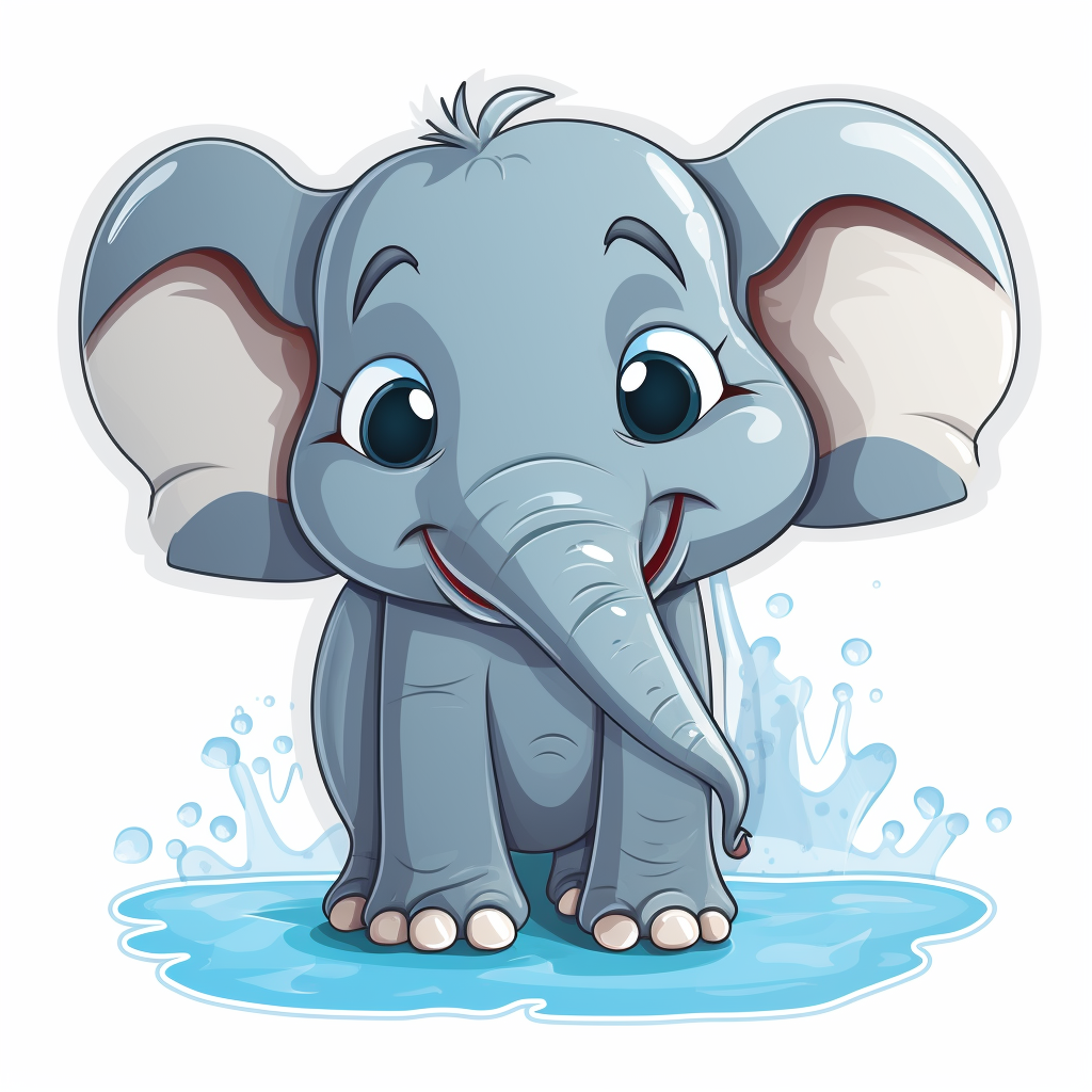 Adorable Cartoon Elephant Laughing with Big Ears