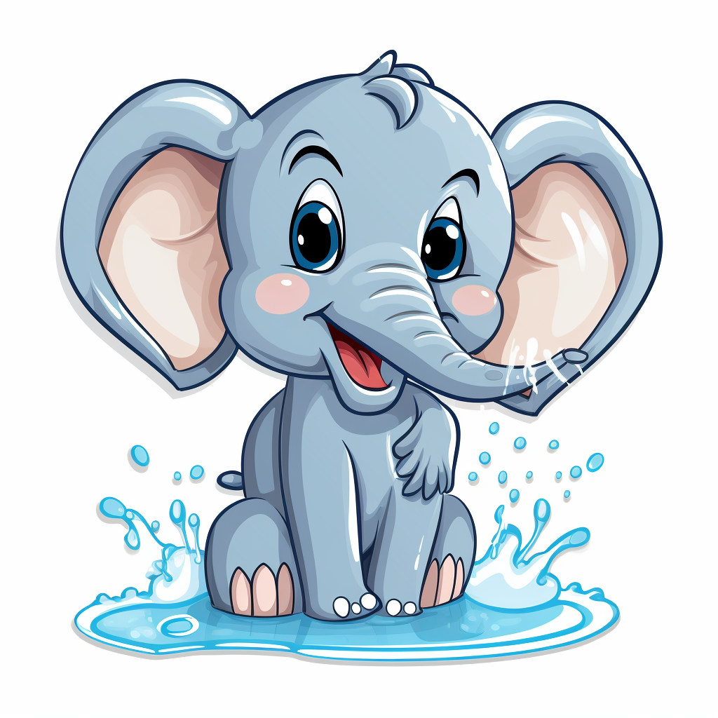 Cute laughing elephant spitting water