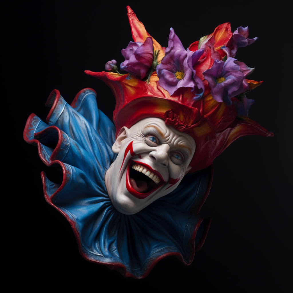 Flying jester head with laughter