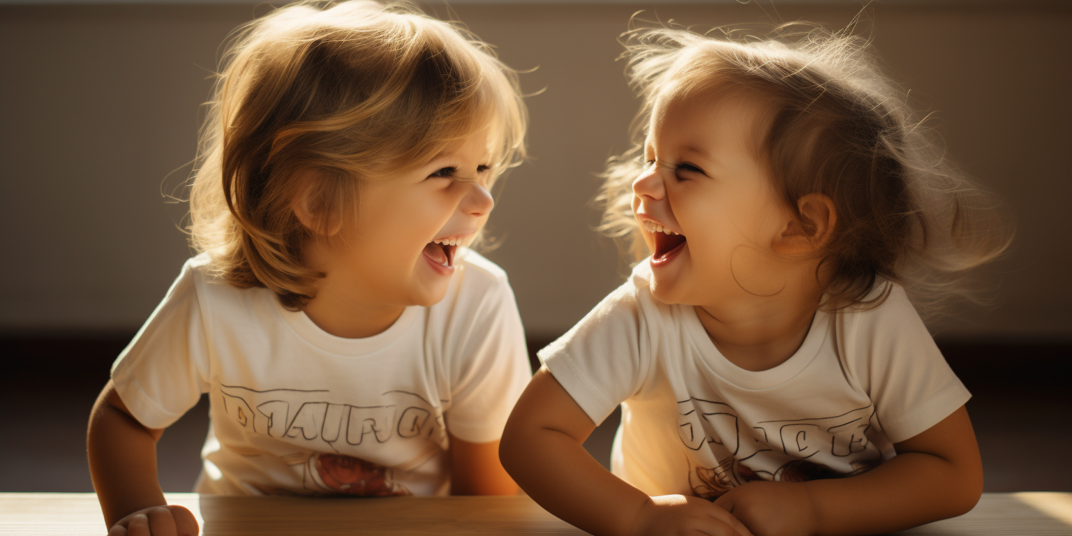 Two cute kids fitting into one t-shirt