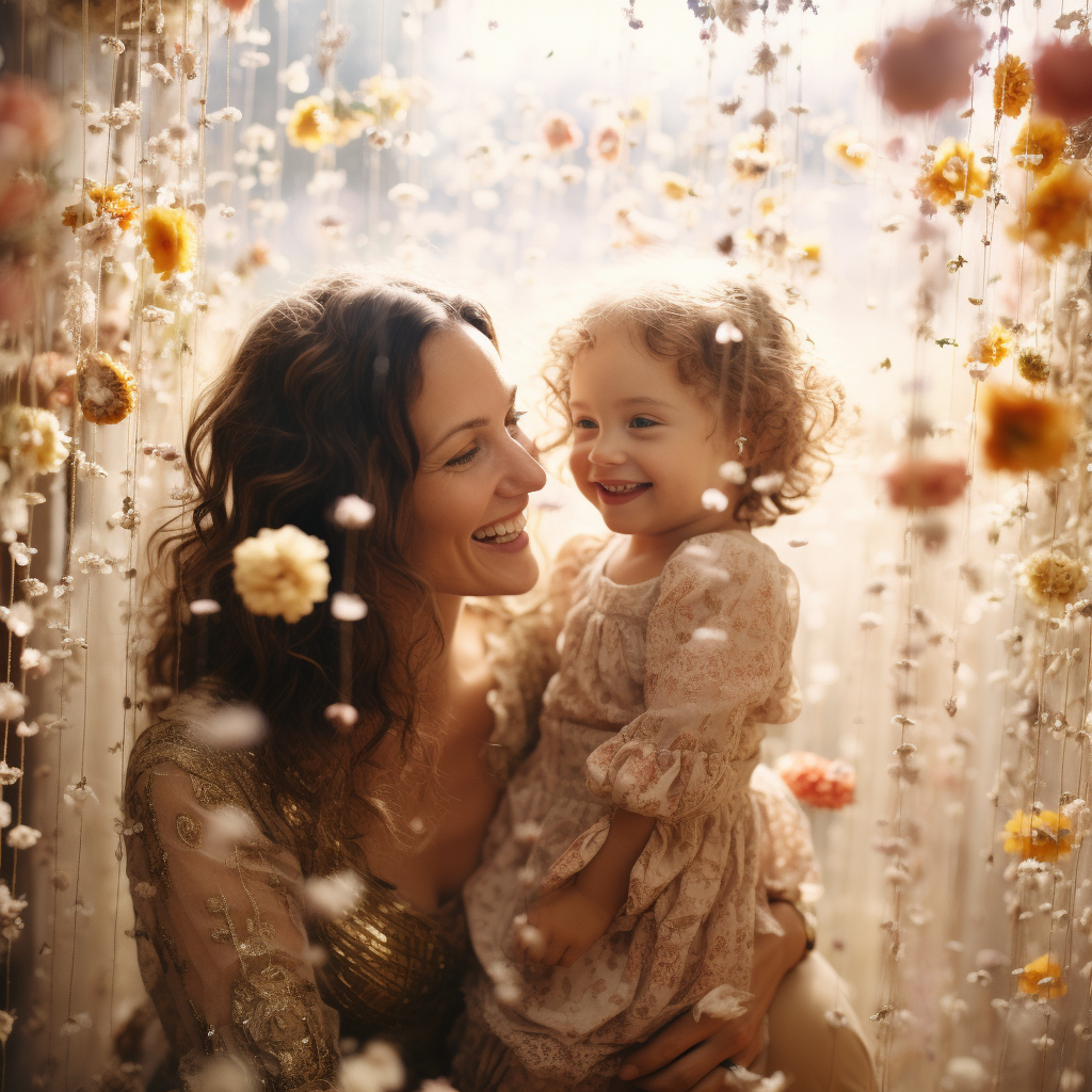 Smiling mother and daughter embracing