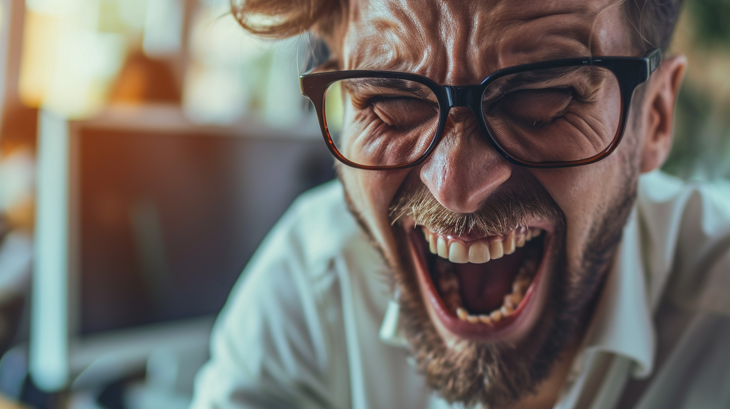 Diverse group of people expressing emotions in an office