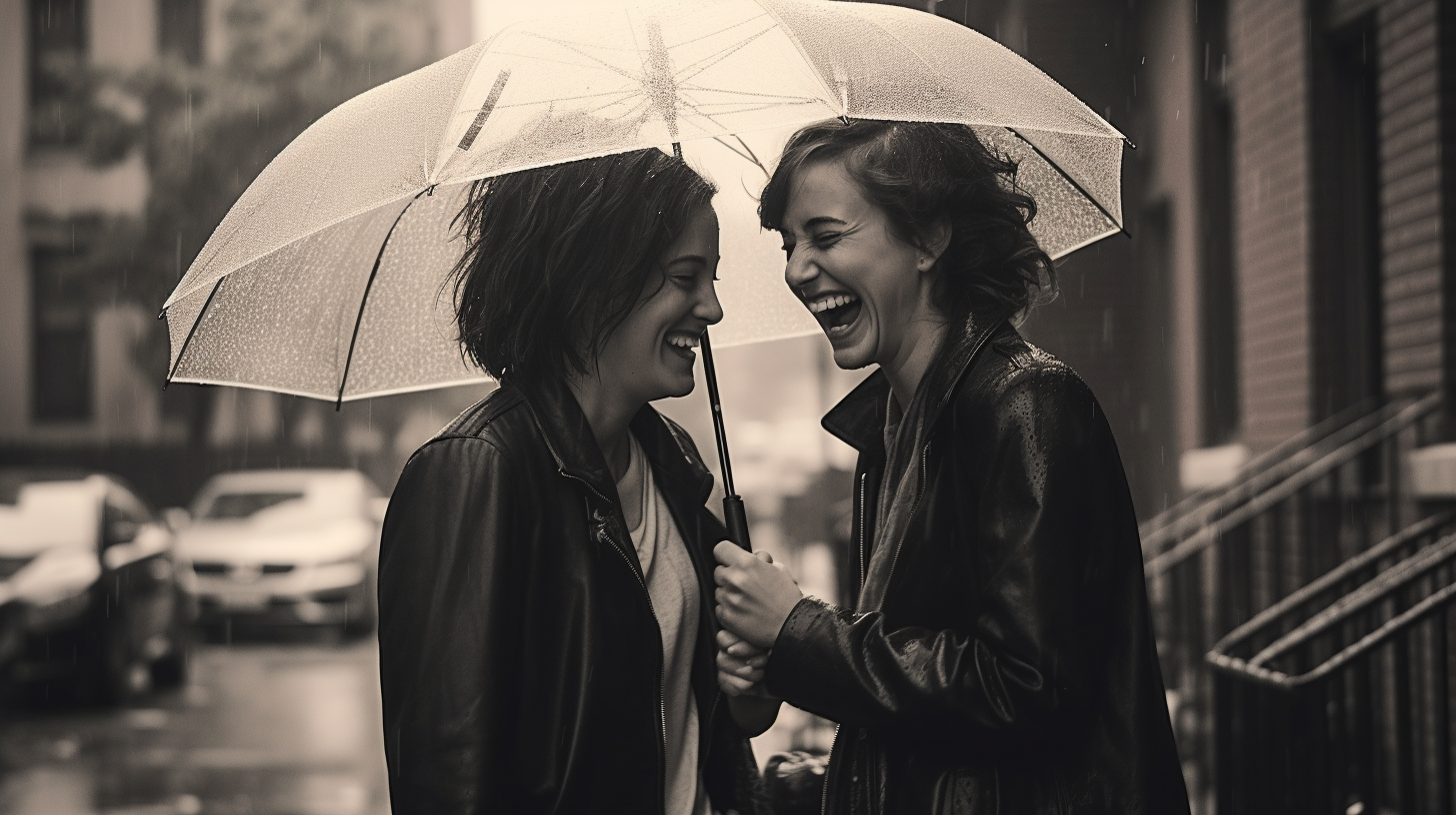 Two Friends Having Fun in Rain