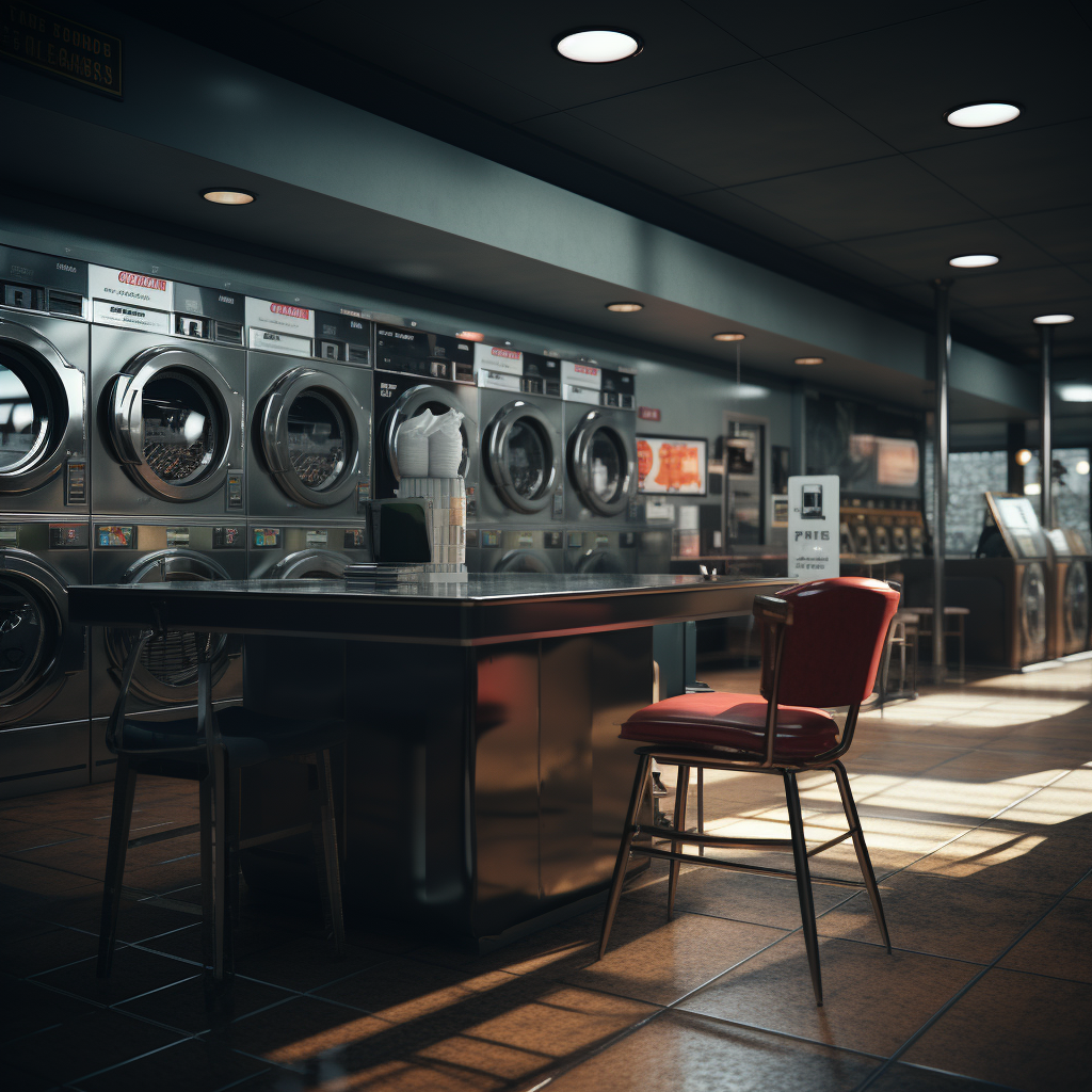 Modern black and brown laundromat interior