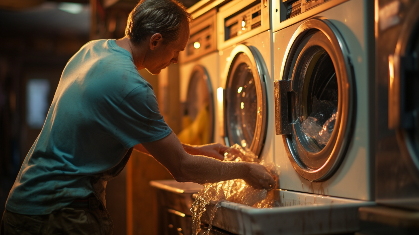 Woman using a grinding board in the laundry room