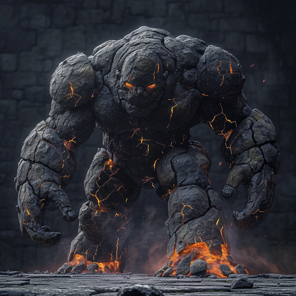 Dark demon golem made of lava and stone