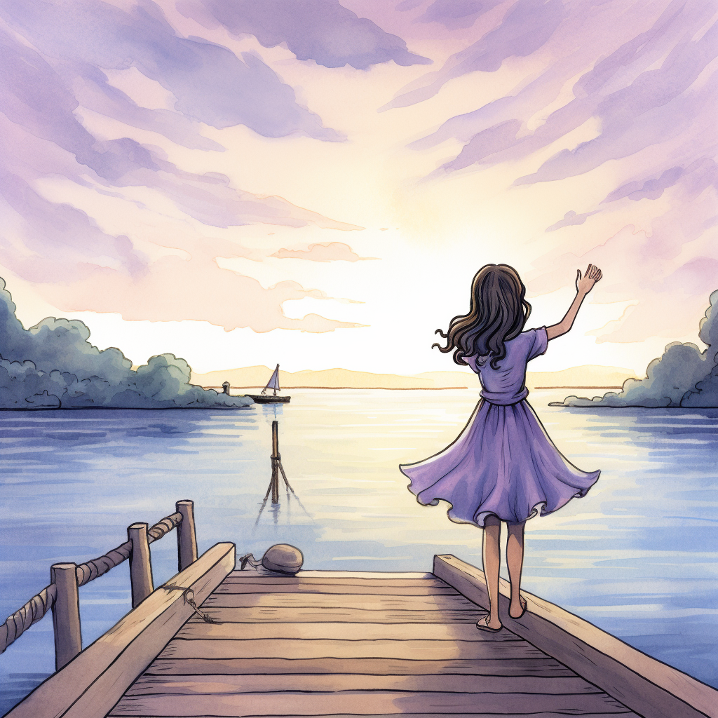 Girl in Lavender Dress Reaching for Boat