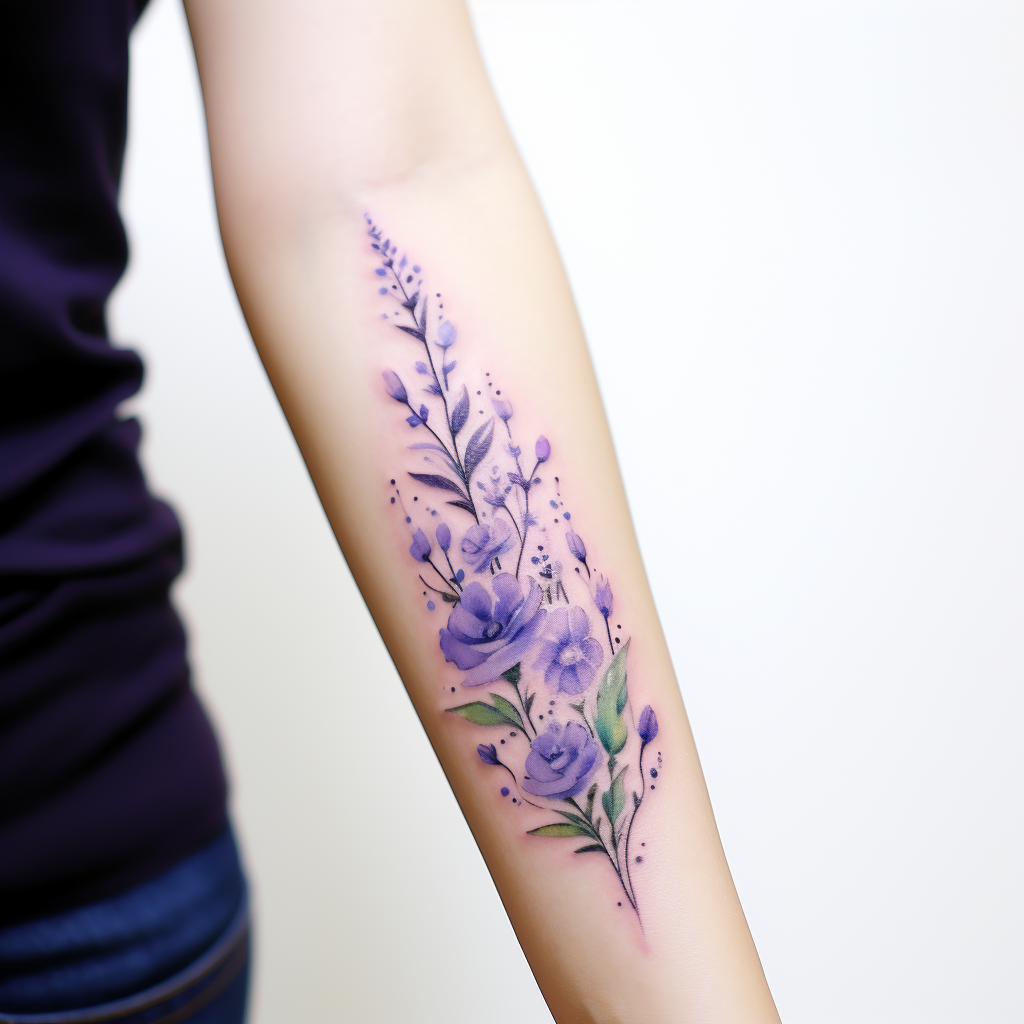 Vibrant lavender tattoo on arm