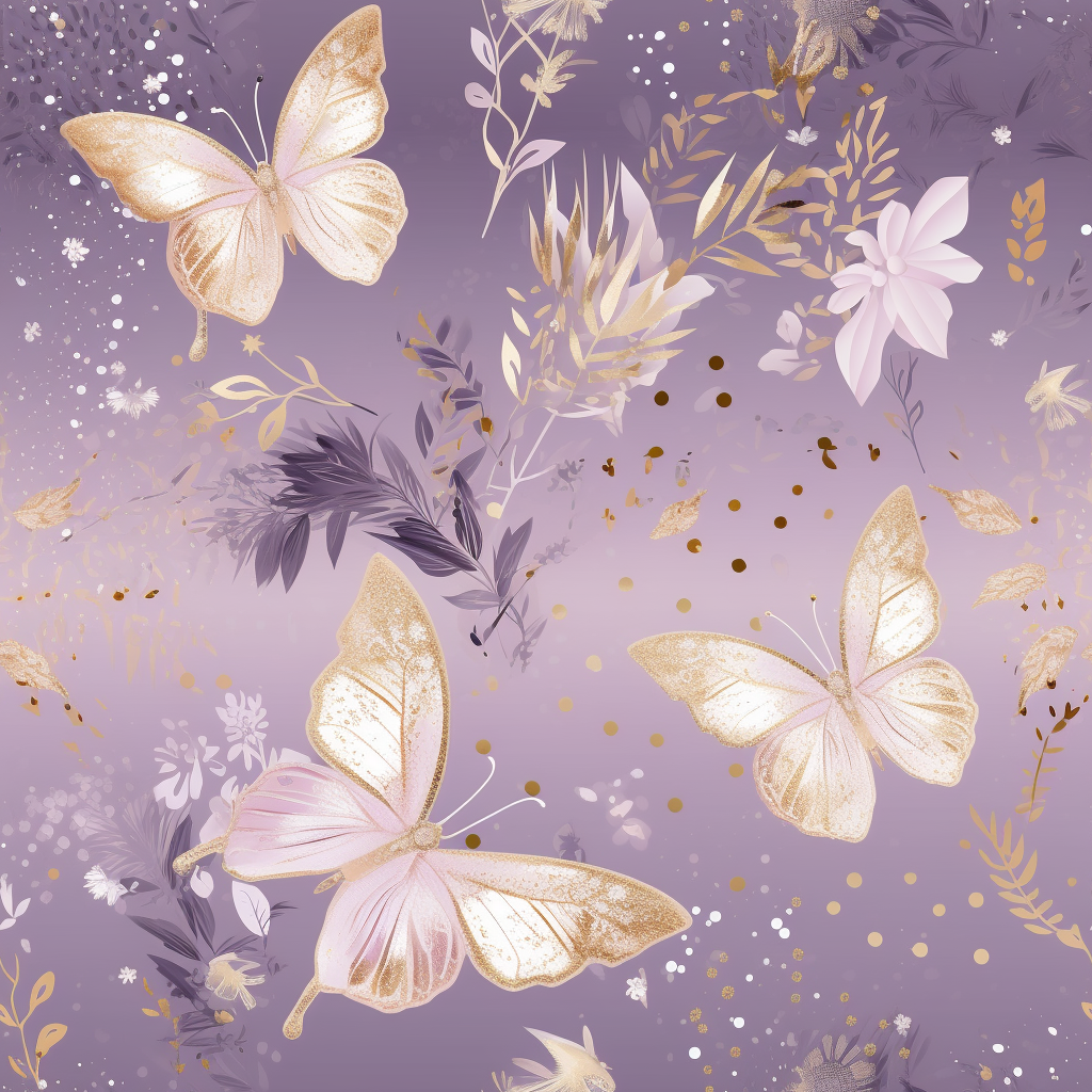 Lavender, White and Pink Butterflies on Gold Sparkles