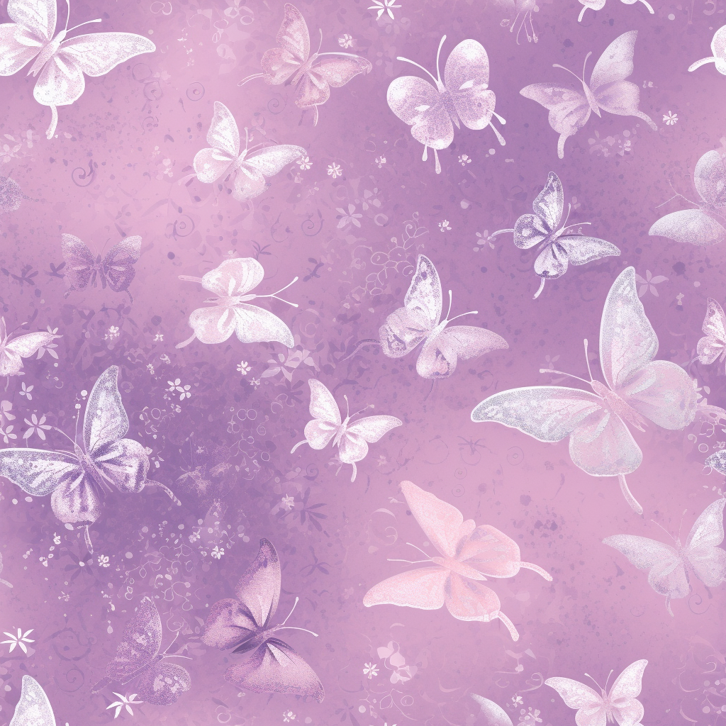 Colorful butterflies and sparkles on lavender, white, and pink background