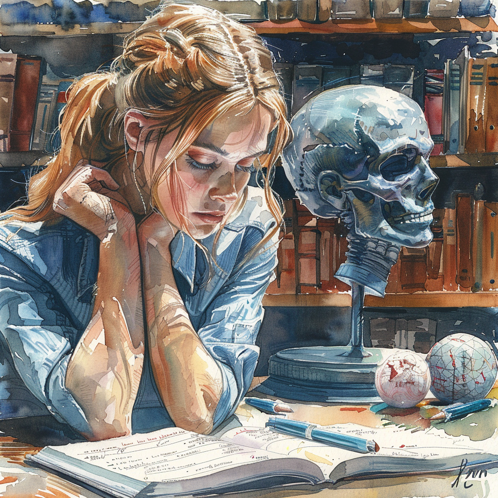 Law student online test AI watercolor