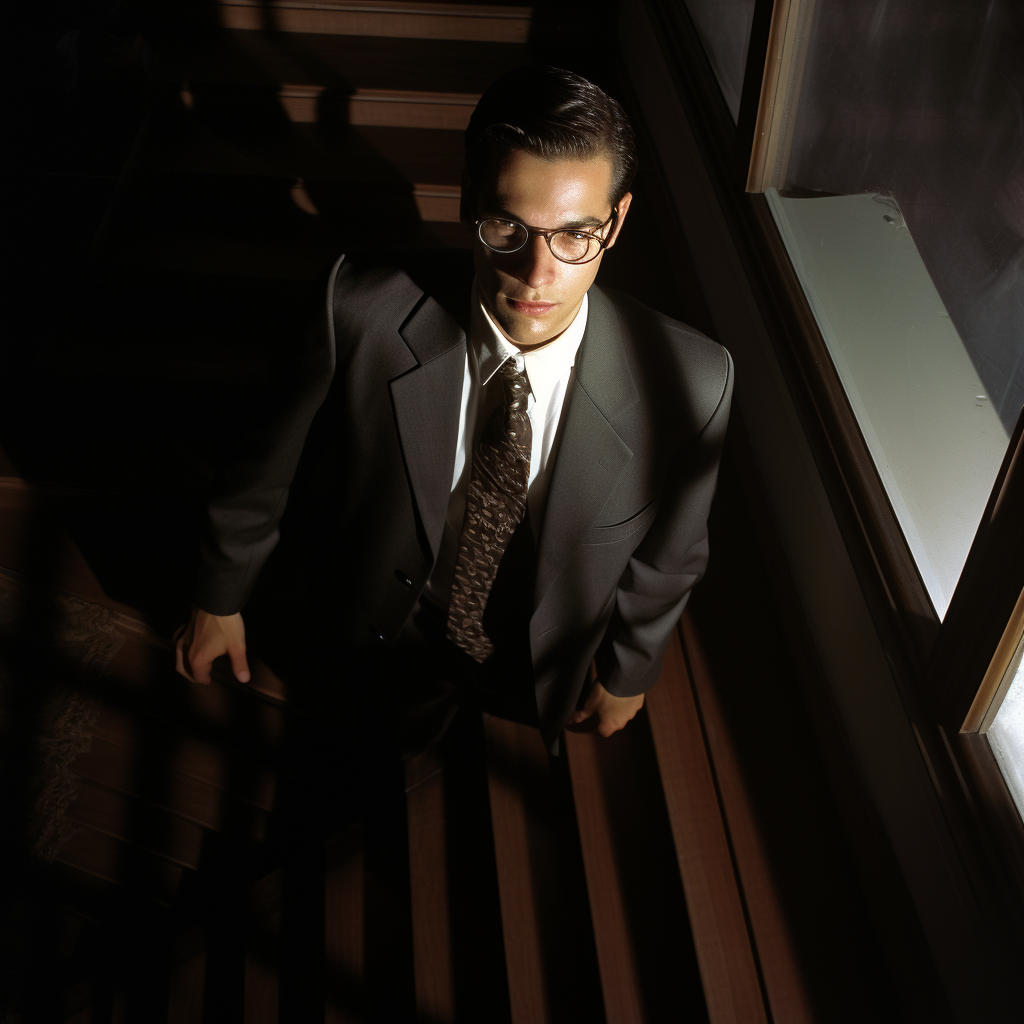 Professional lawyer standing in front of camera obscura