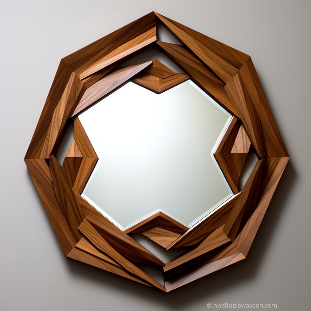 Layered wooden mirror with geometric shapes