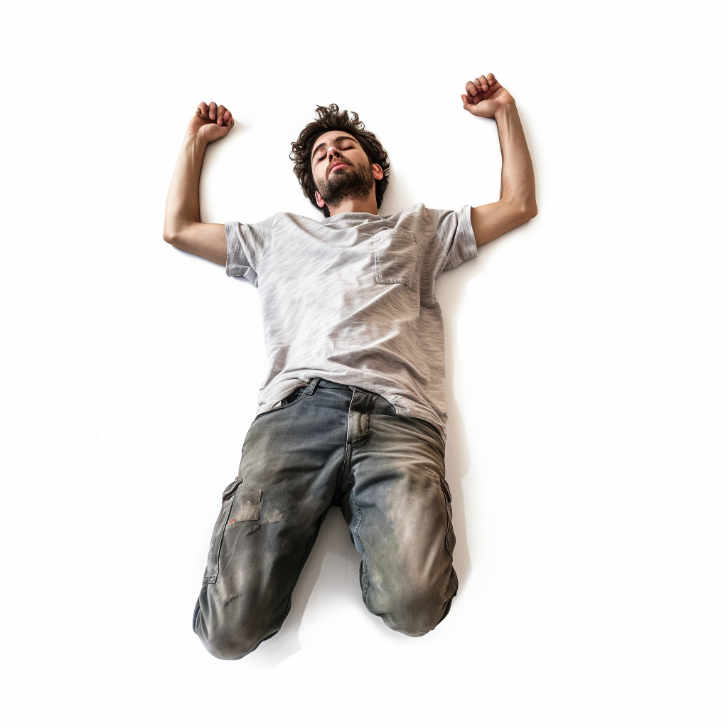 Man resting on side on white background