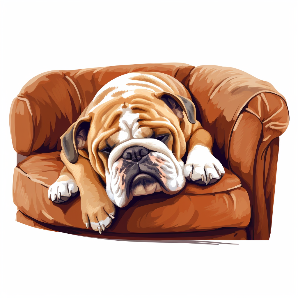 Cartoon Bulldog sleeping on sofa