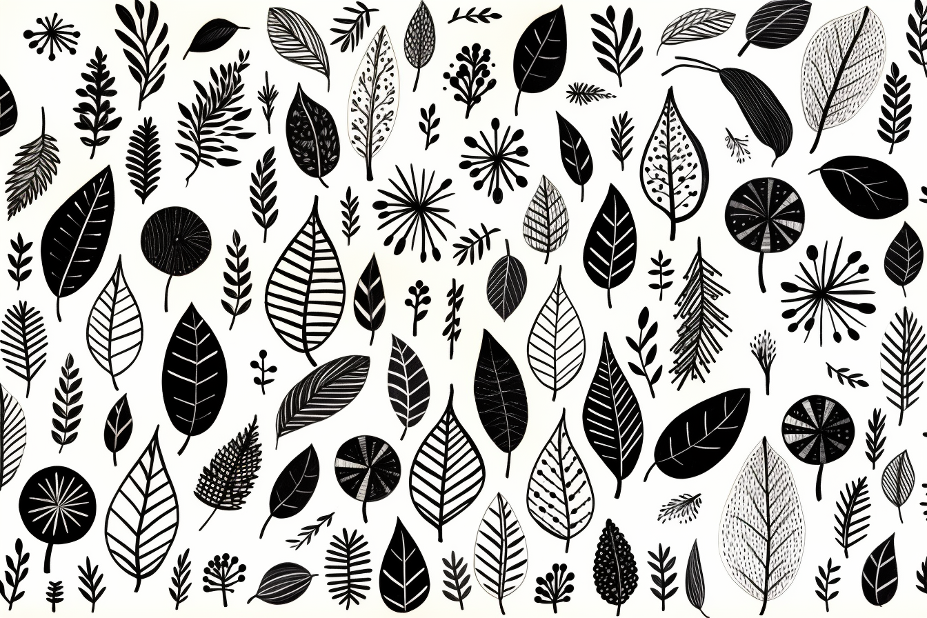 Black and white leaf doodles