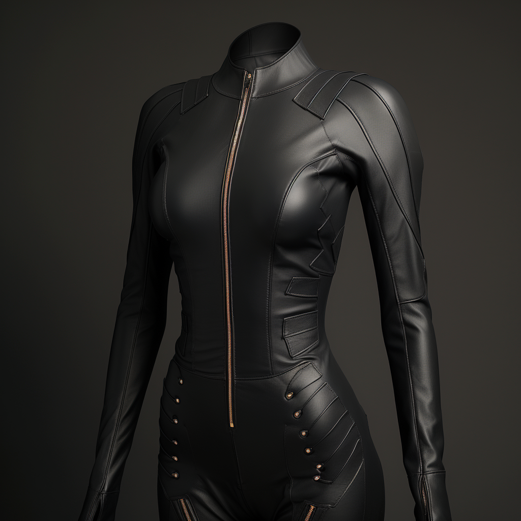 Stylish leather bodysuit with decorative seams and zipper