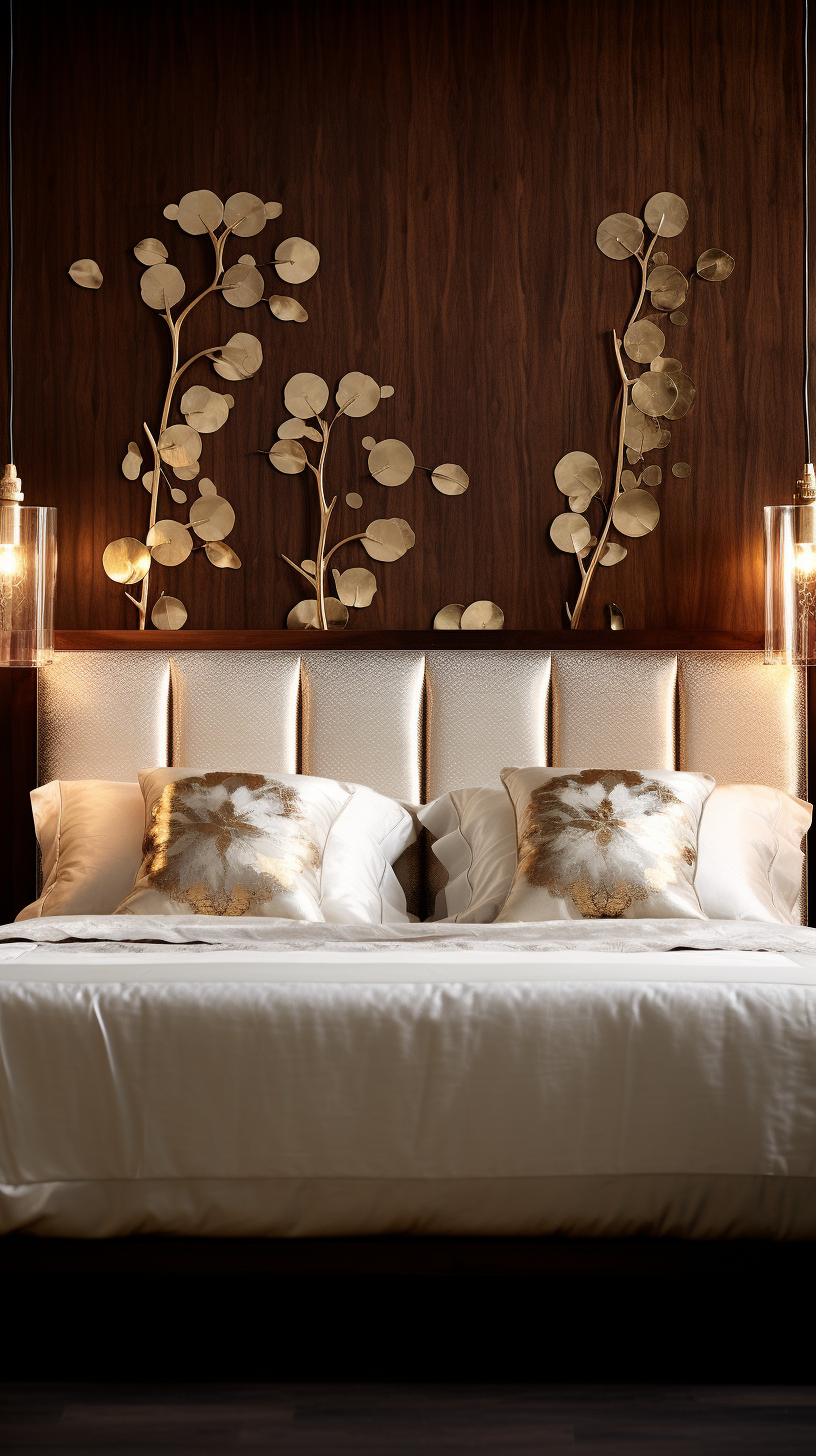 Elegant Leather Headboard with Gold Inlay Design