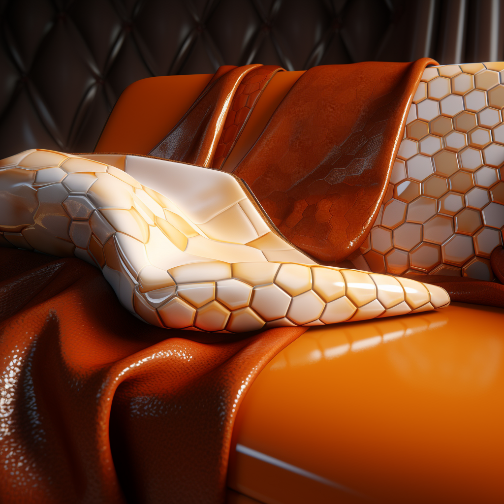 3D image showcasing leather, blanket, and foam layers of a sofa