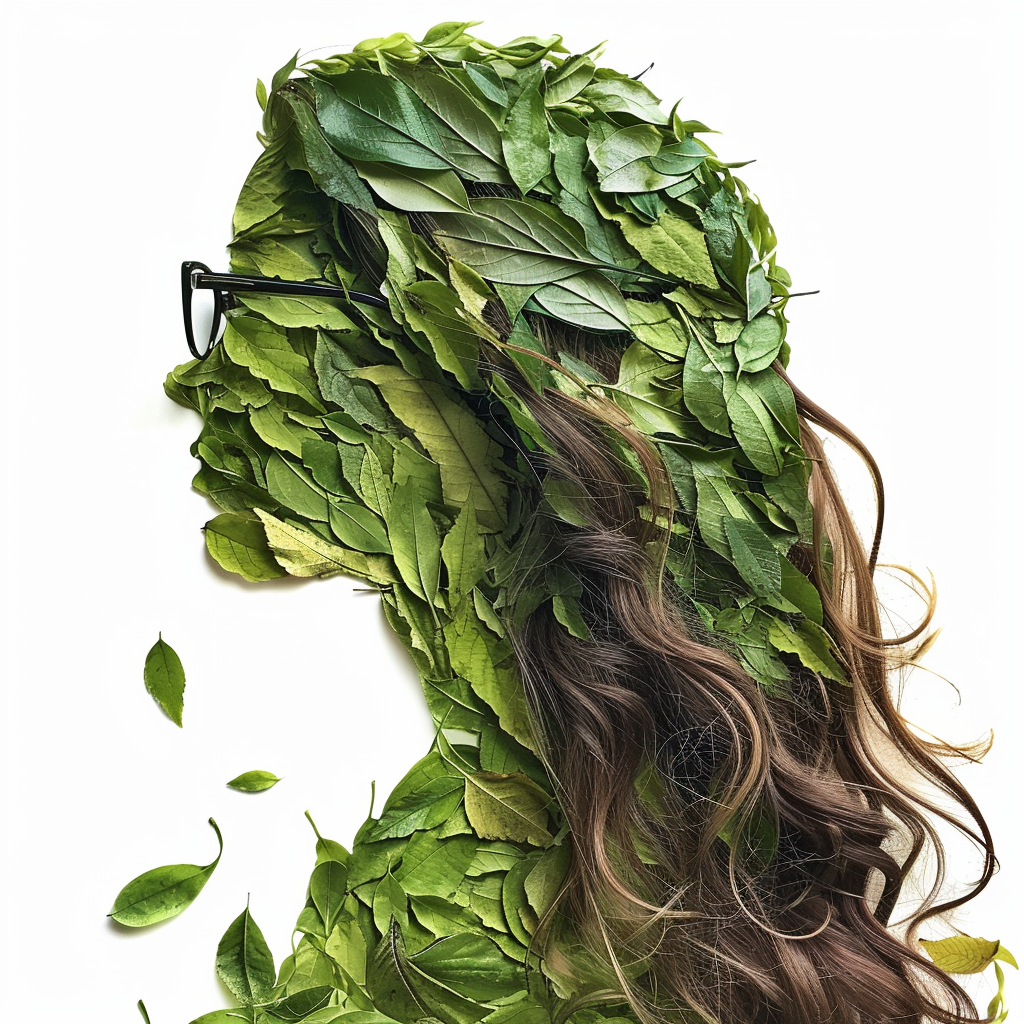 Intricate leaf silhouette of a girl with glasses