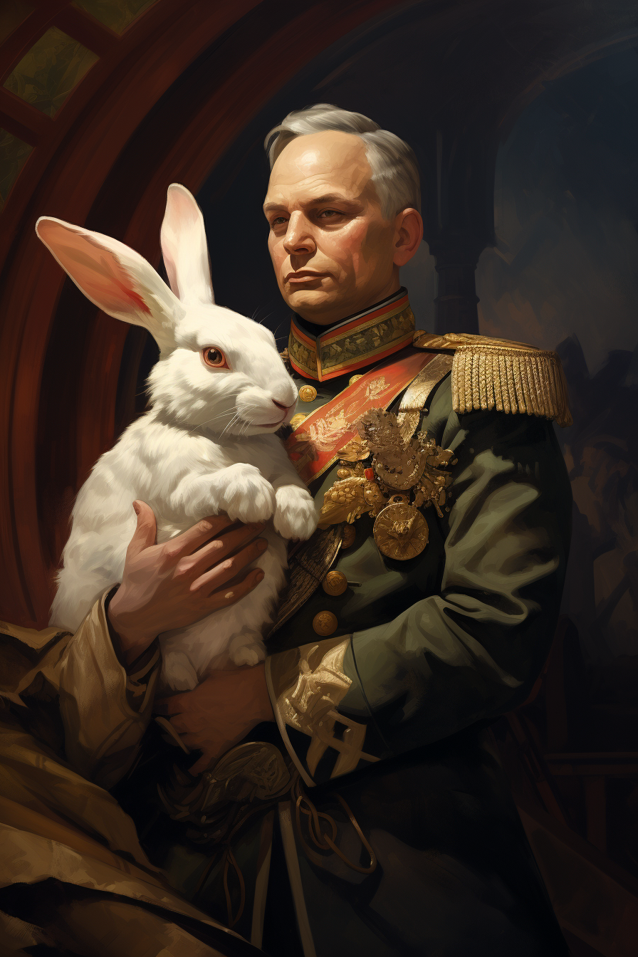 General Lebed holding a white rabbit