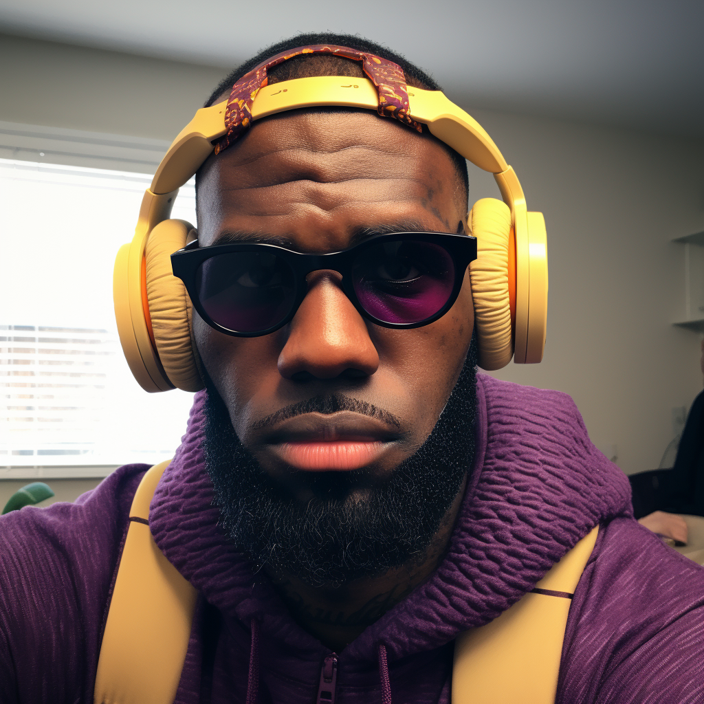 LeBron James lookalike wearing speaker outfit