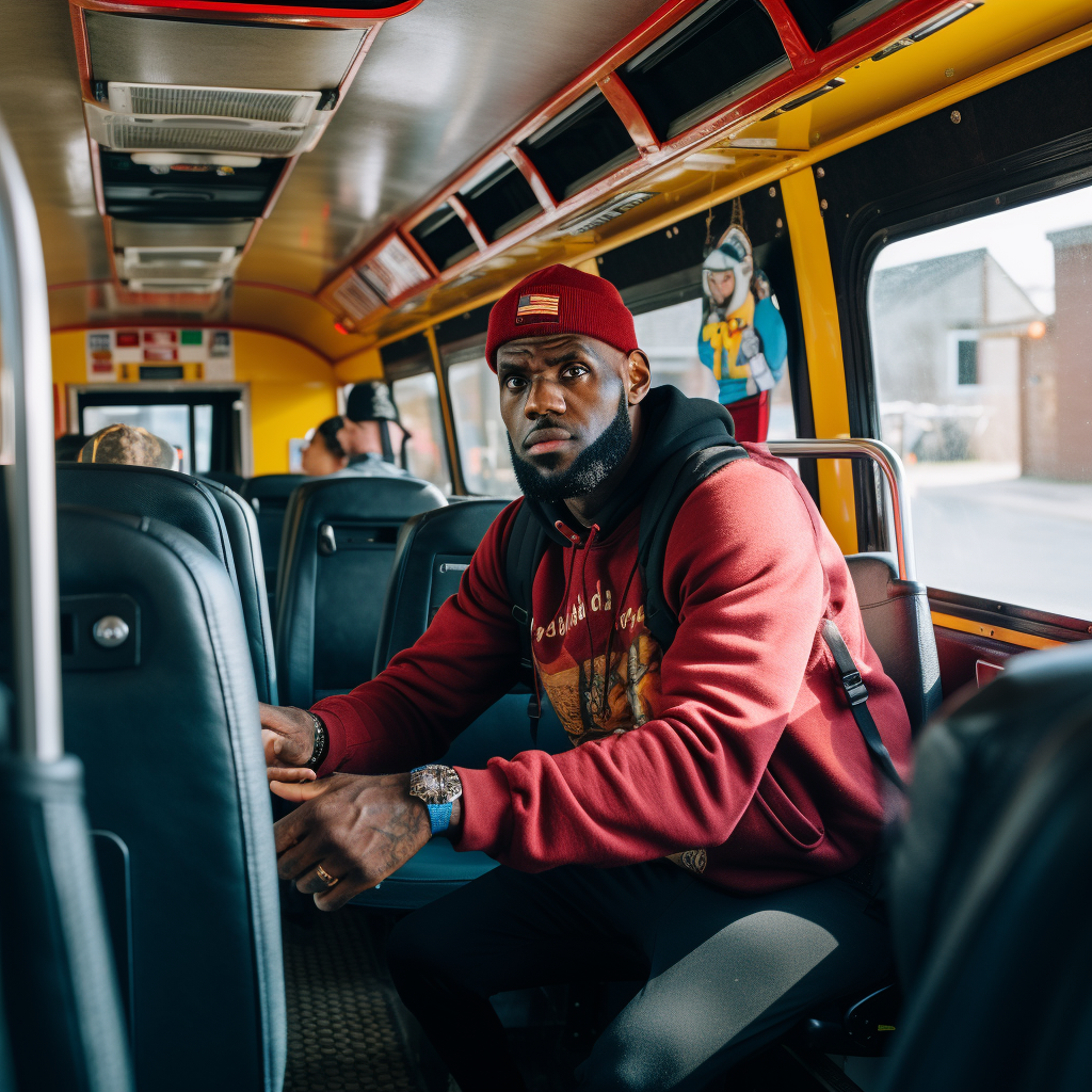 LeBron James driving school bus photo