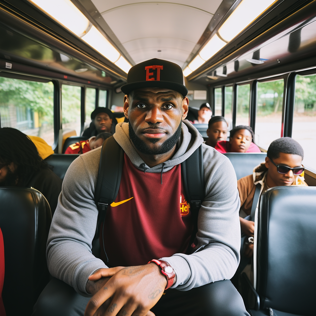 LeBron James driving a school bus