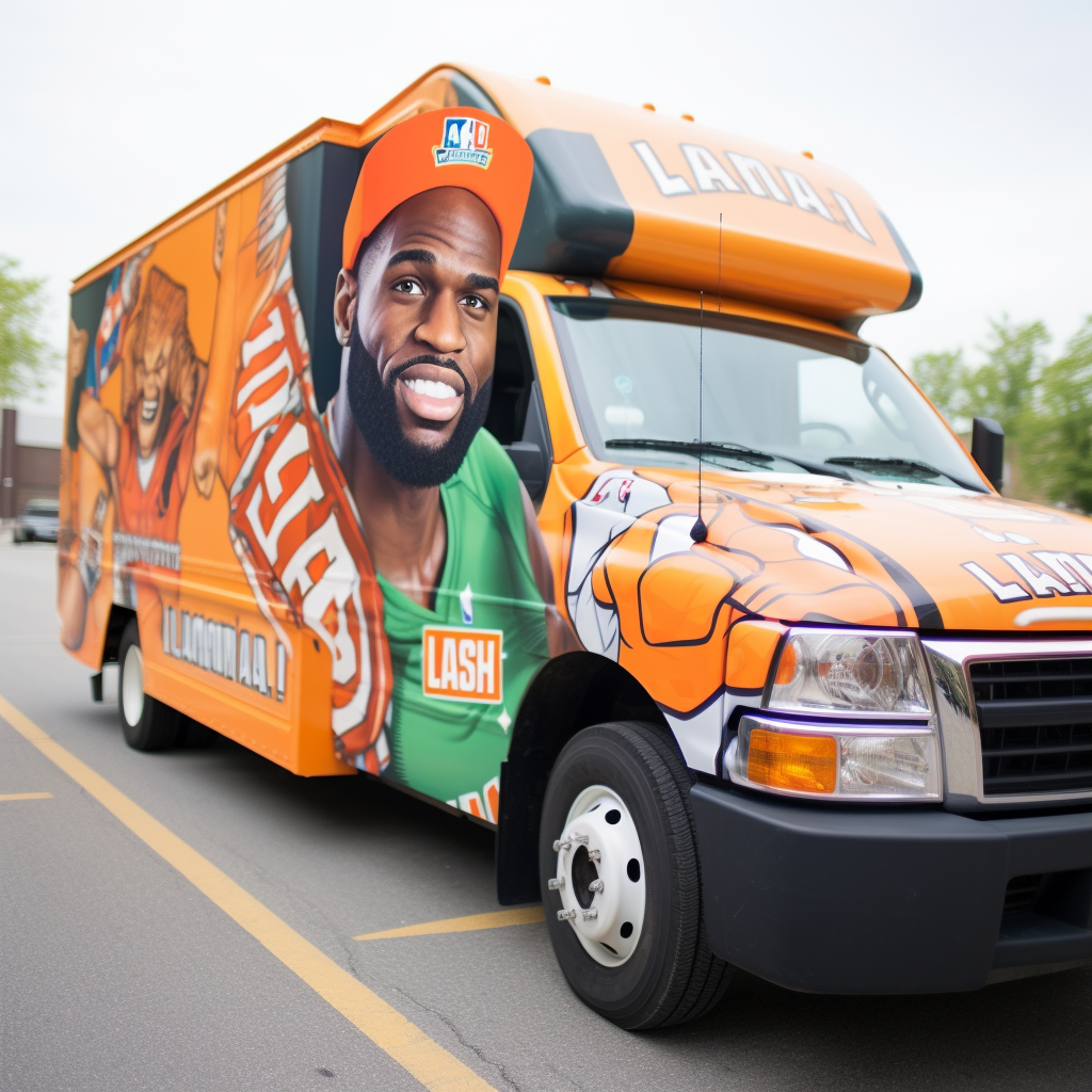 LeBron James driving a Uhaul