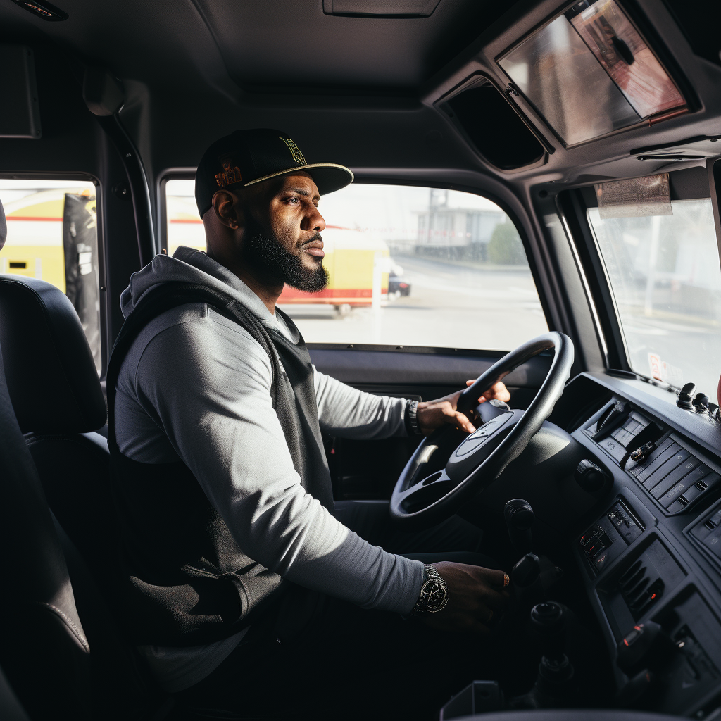 LeBron James driving a semitruck