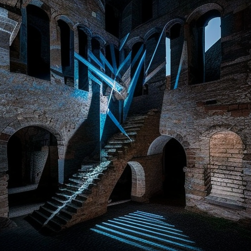 LED scaffolding in medieval castle ruins