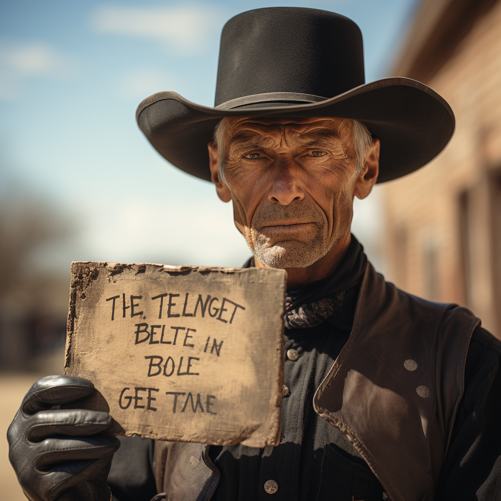 Lee Van Cleef holding surrealism sign